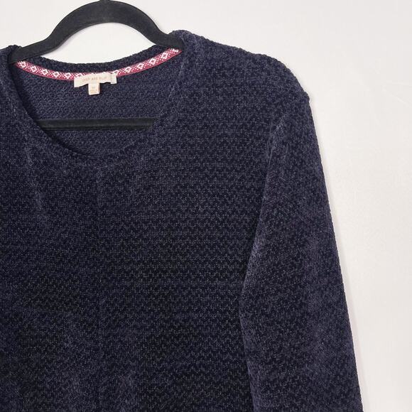 Skies Are Blue Medium M Navy Blue Velvet Texture Twist Front Sweater Crew Neck - Picture 3 of 8